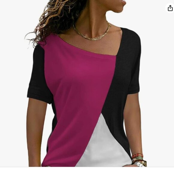 Ayifu Womens Shirts Casual Tee Shirts Short Sleeve Patchwork Color Block XL NWT - Picture 1 of 5